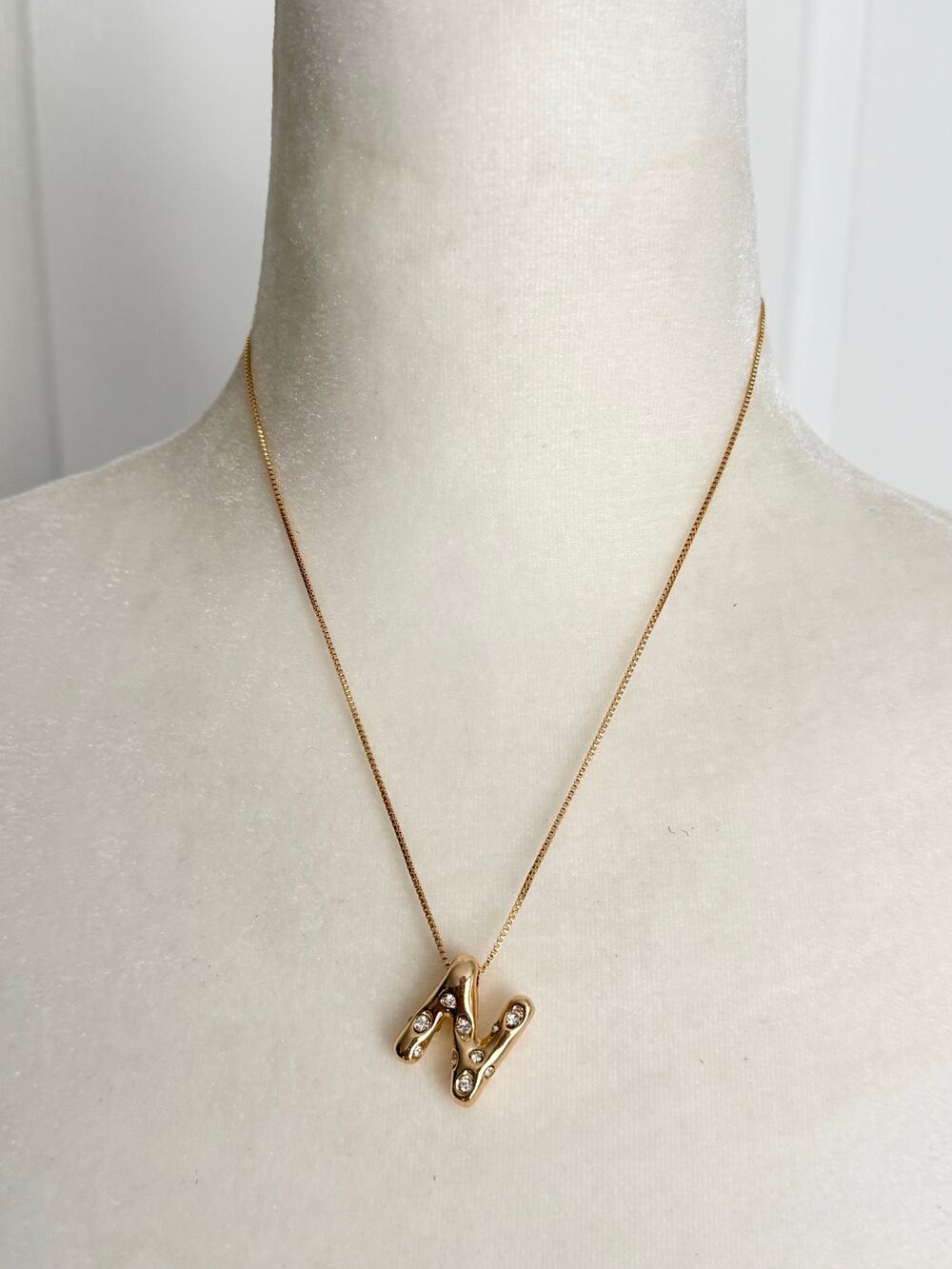 New Urban Outfitters N Initial Rhinestone Necklace 14K Gold Plated